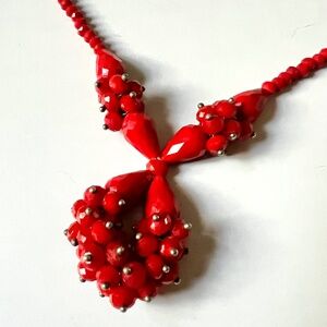 Vintage Red Faceted Bead Statement Necklace | Bold Cluster Drop Pendant | 18"